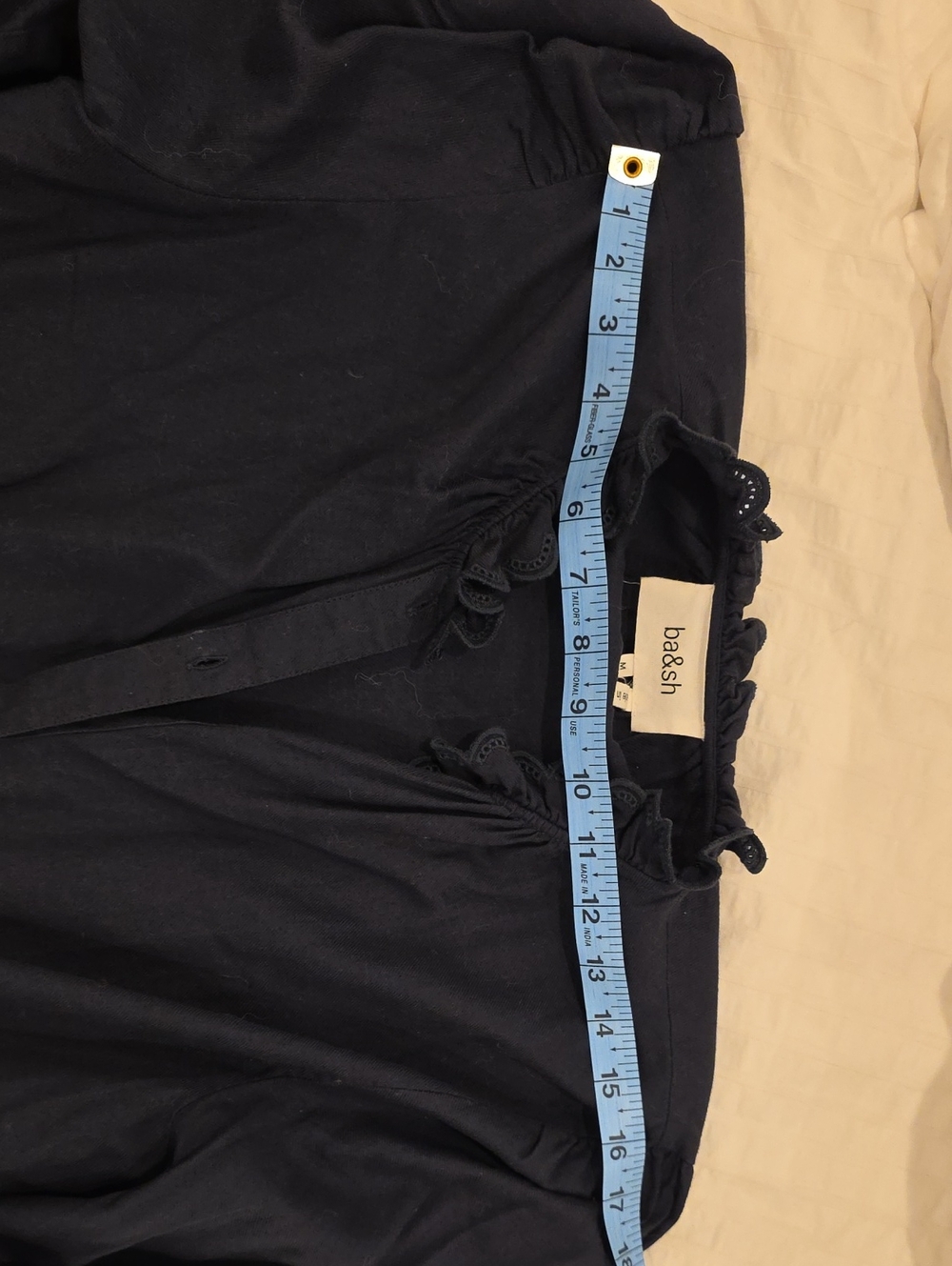 ba&sh Women's Navy Ruffled Collar Top - Picture 7 of 8